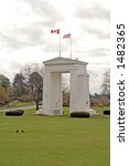 Small photo of Peace arch monument on the border between Washington and British Columbia, representing the world's longest undefended border.