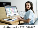 Small photo of Medical Bill Codes And Spreadsheet Data. Business Analyst Woman