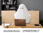 Small photo of Ghostwriter In Office. Creative Ghost Writer Using Computer
