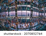 Small photo of SUMMIT One Vanderbilt, super wide view panorama interior, Sunrise, View to Downtown Manhattan and empire state building, 45 E 42nd St, New York, NY 10017, United States of America. 9.29.2021