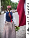 Small photo of Elements of ornaments and flowers. Song and dance festival in Latvia. Procession in Riga. Latvia 100 years.