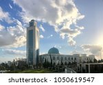 Small photo of ORAN, ALGERIA - MAR 20, 2018: Panorama of the Abdelhamid Ben Badis Mosque was inaugurated in Oran, Algeria in 2015. Mosque has become an inescapable reference with its particular architectural style.