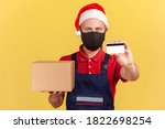 postman in santa claus hat and... | Shutterstock . vector #1822698254