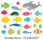 cartoon vector fishes set ... | Shutterstock .eps vector #711361657