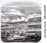 Battle of Austerlitz old illustration, After plans kept in military archives, published on Magasin Pittoresque, Paris, 1844