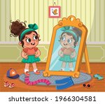happy child girl try on outfits ... | Shutterstock .eps vector #1966304581