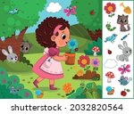 little girl in nature hidden... | Shutterstock .eps vector #2032820564