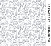 set of funny monsters pattern  | Shutterstock . vector #1596296614