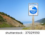 Tsunami Warning Zone Road Sign...