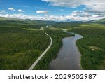 Norway E6 Highway and Scenic Summer Landscape. Norwegian Wilderness Scenery. Nordland County.
