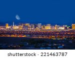 Las Vegas Strip and the Moon. Las Vegas Panorama at Night. Nevada, United States.