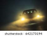 Car Driving in Dense Fog. Dangerous Road Conditions. Night Time Driving in Fog.