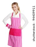 Young Housewife In Pink Apron ...