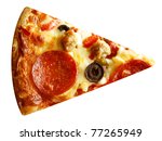 Cut off slice pizza isolated on white background