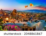 Goreme Town On Sunset In...