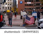 Small photo of PORTLAND, MAINE, USA - 07 NOVEMBER, 2020: Mainers celebrate Joe Biden's victory of the 2020 United States presidential election in downtown Portland Maine.