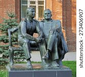 Small photo of TAGANROG, RUSSIA - SEPTEMBER 24, 2011: Sculpture of the first cosmonaut Yuri Gagarin and the lead rocket engineer and spacecraft designer Sergey Korolev. The sculpture was made in 1975 by Oleg Komov.