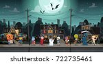 kids wearing monsters costumes... | Shutterstock .eps vector #722735461