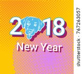 new year 2018 pop art retro... | Shutterstock .eps vector #767263057