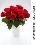 Bouquet Of Red Roses In Vase On ...