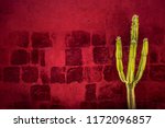 Green Cactus Over Red Textured...
