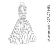 tassel for a pillow in the form of a linear vector linear white-black pattern on a white background, sketch