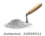 Cement pile and trowel isolated on white  