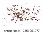 Small photo of Pile chopped, milled chocolate isolated on white, top view