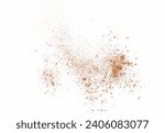 Small photo of Cinnamon Ceylon ground, pile scattered isolated on white, clipping path