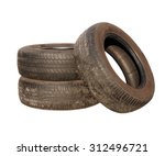 Old Tires Stacked  Isolated On...