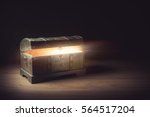 Small photo of Pandora's box with smoke on a wooden background