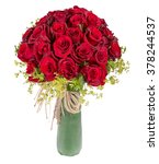 Red Rose Bouquet On White...