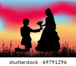 silhouettes of young pair on a... | Shutterstock . vector #69791296