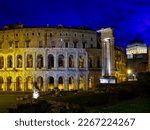 Small photo of Theater Marcello is a Roman theater of a date before the Colosseum, whose construction began Julio Cesar and houses concerts in summer. In the photo you also appreciate the remains of the temple