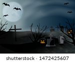 halloween background. graveyard ... | Shutterstock .eps vector #1472425607