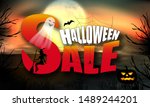 halloween sale over full moon... | Shutterstock .eps vector #1489244201