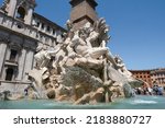 Small photo of ROME, ITALY - JULY 16 2022: Fontana dei Quattro Fiumi (Fountain of the Four Rivers) with obelisk on the Piazza Navona (Navona Square) is designed by Bernini