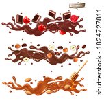 set of splash of chocolate with ... | Shutterstock .eps vector #1824727811