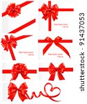 big set of red gift bows with... | Shutterstock .eps vector #91437053