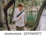 Kid at Adrspach-Teplice Rocks, nature adventure