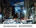 Small photo of NEW YORK, NEW YORK - AUGUST 26, 2023: Montague Street on a cold night in Brooklyn Heights