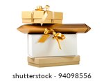 four gift boxes with golden bow ... | Shutterstock . vector #94098556