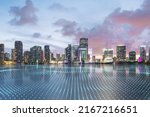 Smart city, IOT and wireless connection concept with abstract digital dotted waves cover river on night megapolis city background