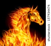 Head Of Horse In Fire On Black...