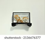 Small photo of Carved storks in shadowbox mini size collectable decorative item