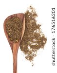 Small photo of Goldenseal root herb used in herbal medicine in a wooden spoon over white background. Hydrastis canadensis.