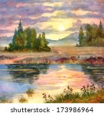 Watercolor Landscape. Glow Of...