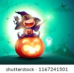 halloween little witch. girl... | Shutterstock .eps vector #1167241501