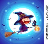 halloween flying little witch.... | Shutterstock .eps vector #716982004
