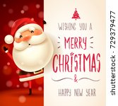 santa claus with big signboard. ... | Shutterstock .eps vector #729379477